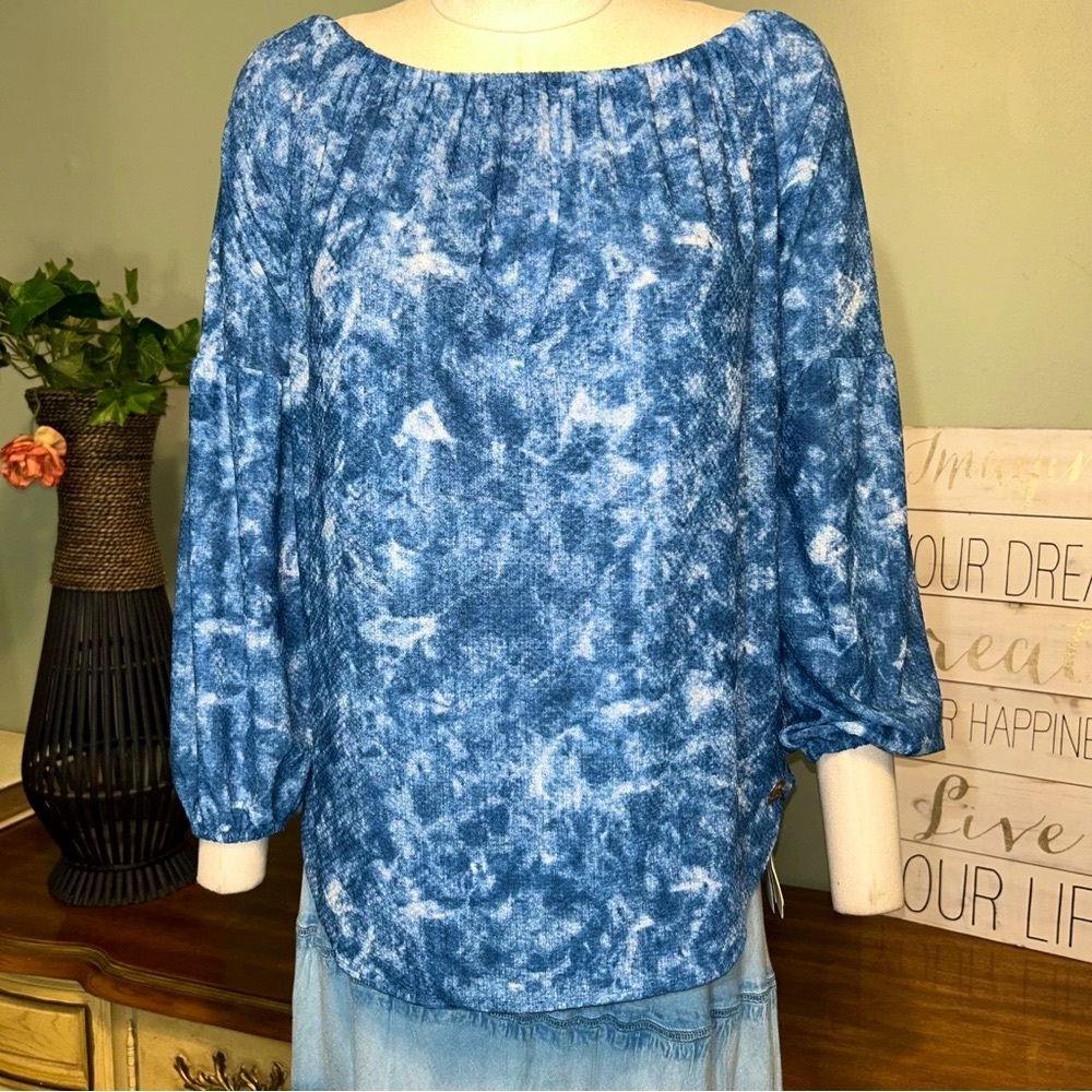Michael Kors Blue & White Peasant Sleeve Blouse